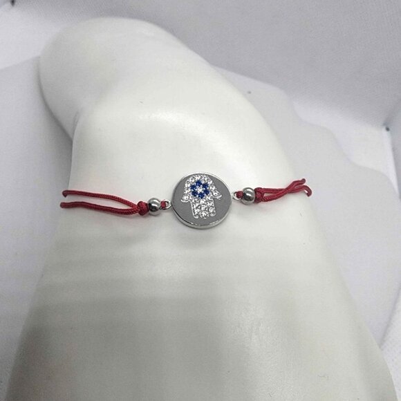 Sterling Silver 925 Hamsa Design With Red String Bracelet - Picture 1 of 3